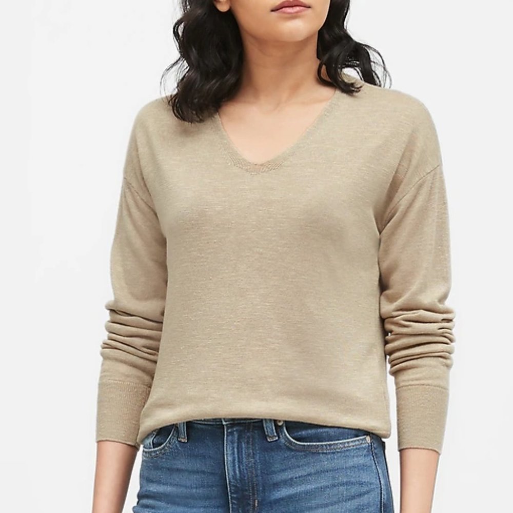 Banana Republic Relaxed Linen-Blend Sweater Green